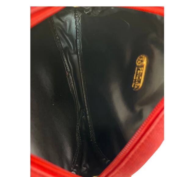 Vintage Fendi Red FF Canvas Crossbody Bag Leather Trim Authentic Made In Italy - Picture 6 of 14